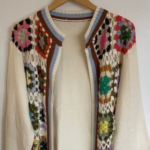 Cream Crochet-Trim Open Cardigan Sweater